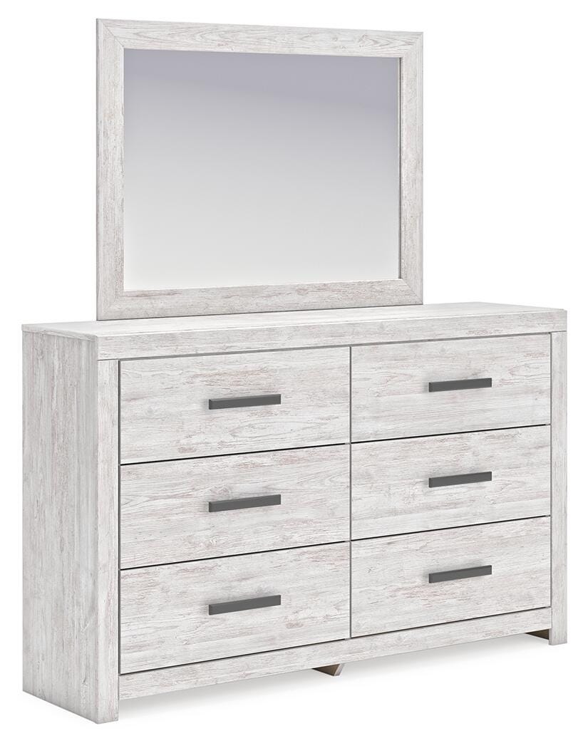 Cayboni Whitewash King Panel Bed, Dresser, Mirror and Chest