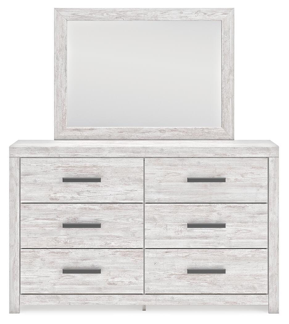 Cayboni Whitewash King Panel Bed, Dresser, Mirror and Chest
