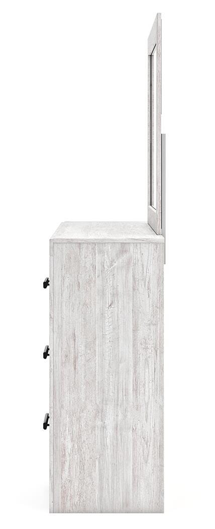 Cayboni Whitewash King Panel Bed, Dresser, Mirror and Chest