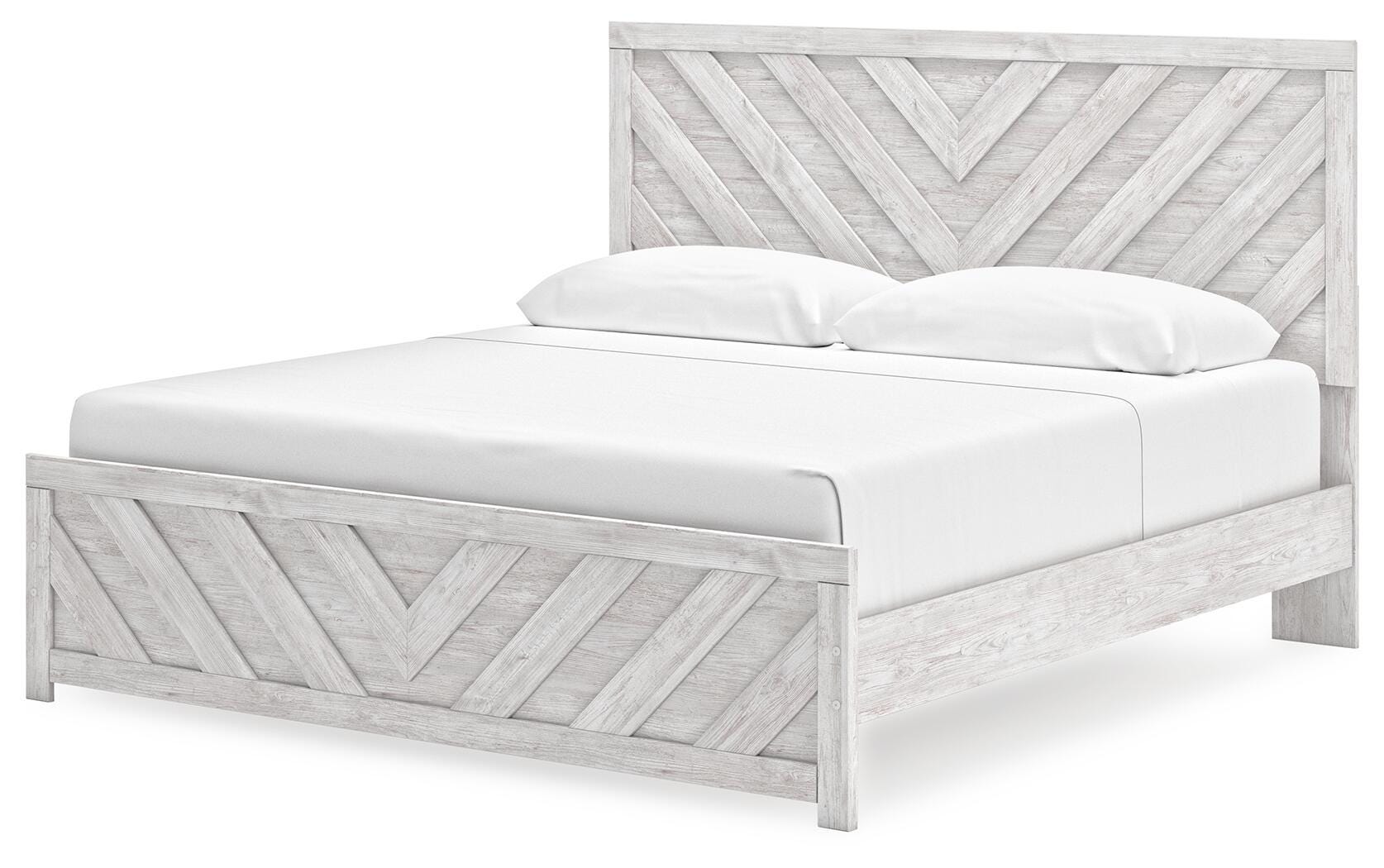 Cayboni Whitewash King Panel Bed, Dresser, Mirror and Chest