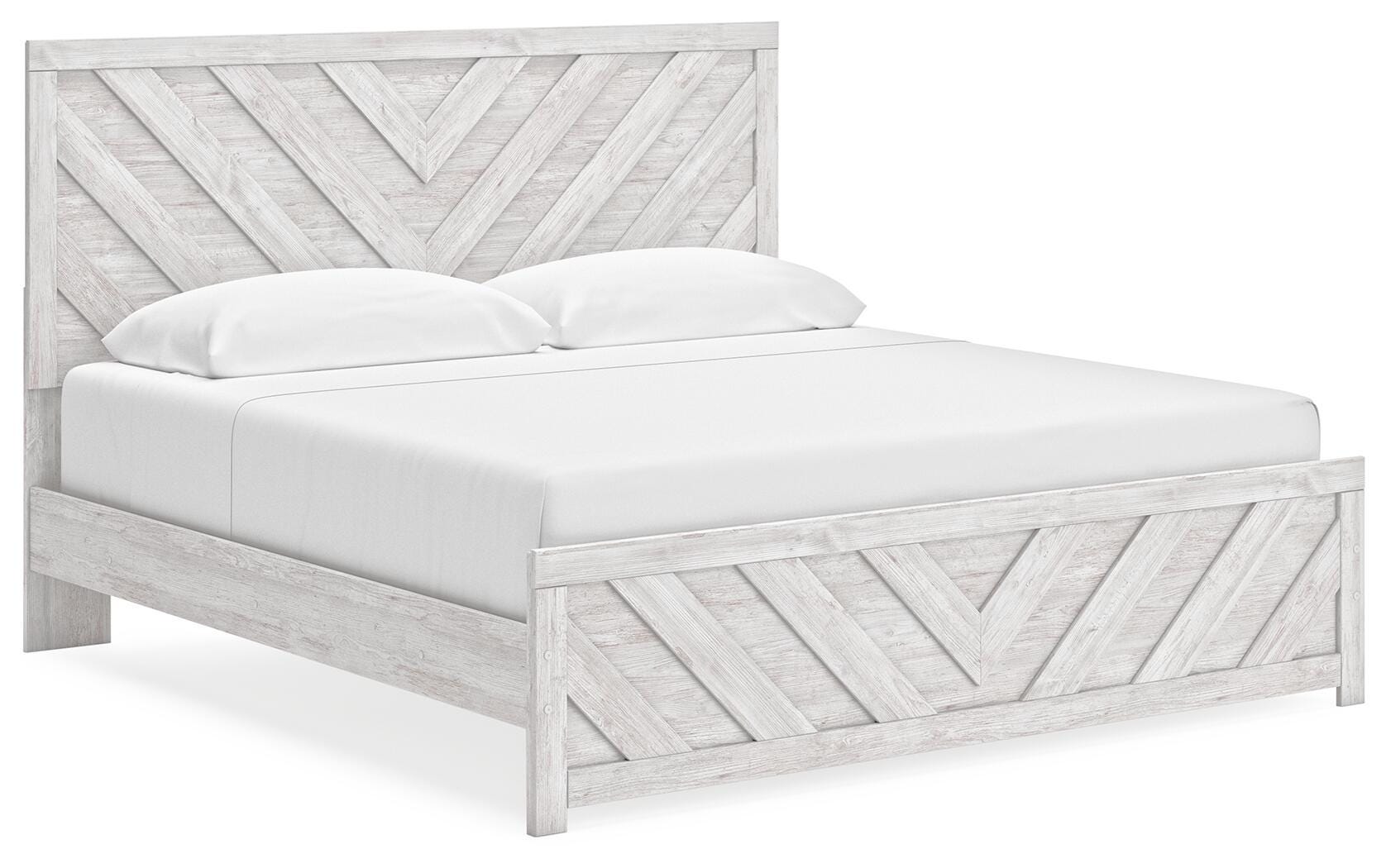 Cayboni Whitewash King Panel Bed, Dresser, Mirror and Chest
