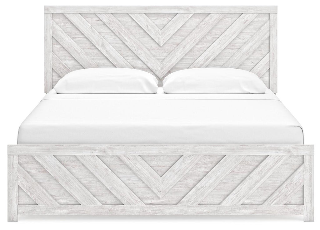 Cayboni Whitewash King Panel Bed, Dresser, Mirror and Chest