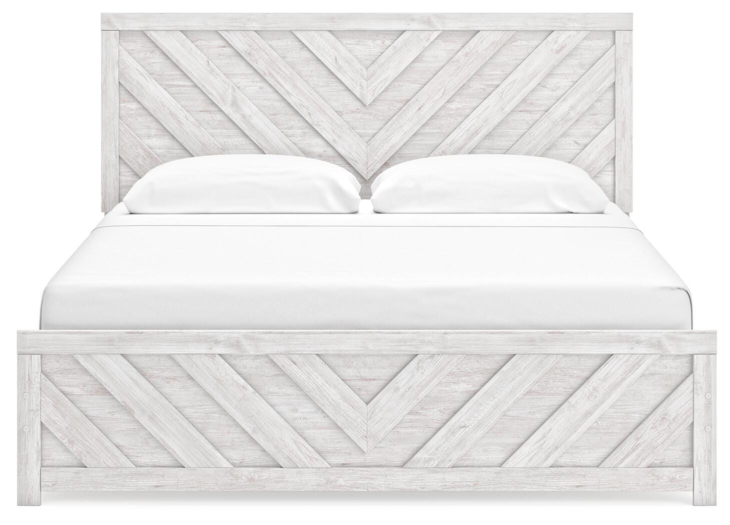Cayboni Whitewash King Panel Bed, Dresser, Mirror and Chest