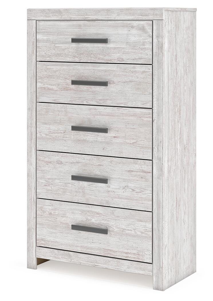 Cayboni Whitewash King Panel Bed, Dresser, Mirror and Chest