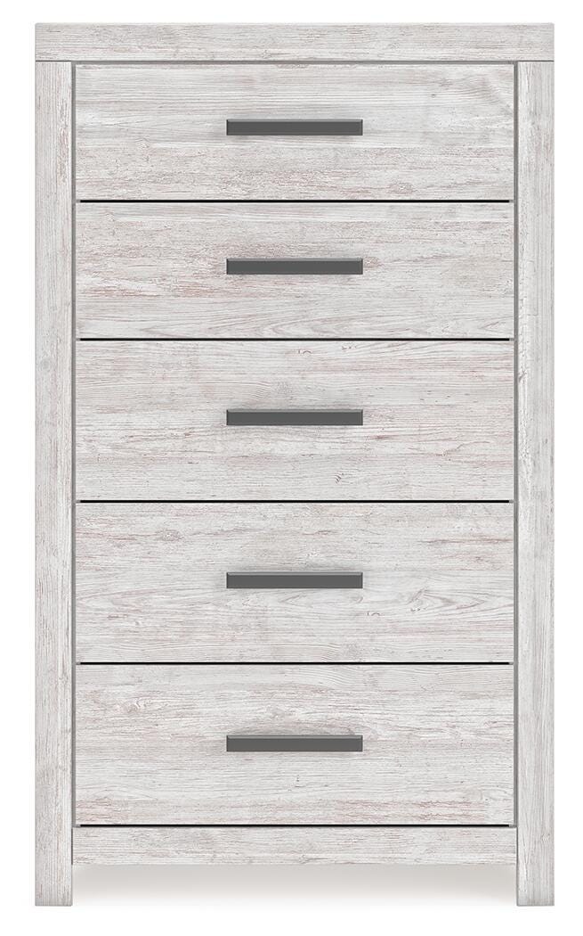 Cayboni Whitewash King Panel Bed, Dresser, Mirror and Chest