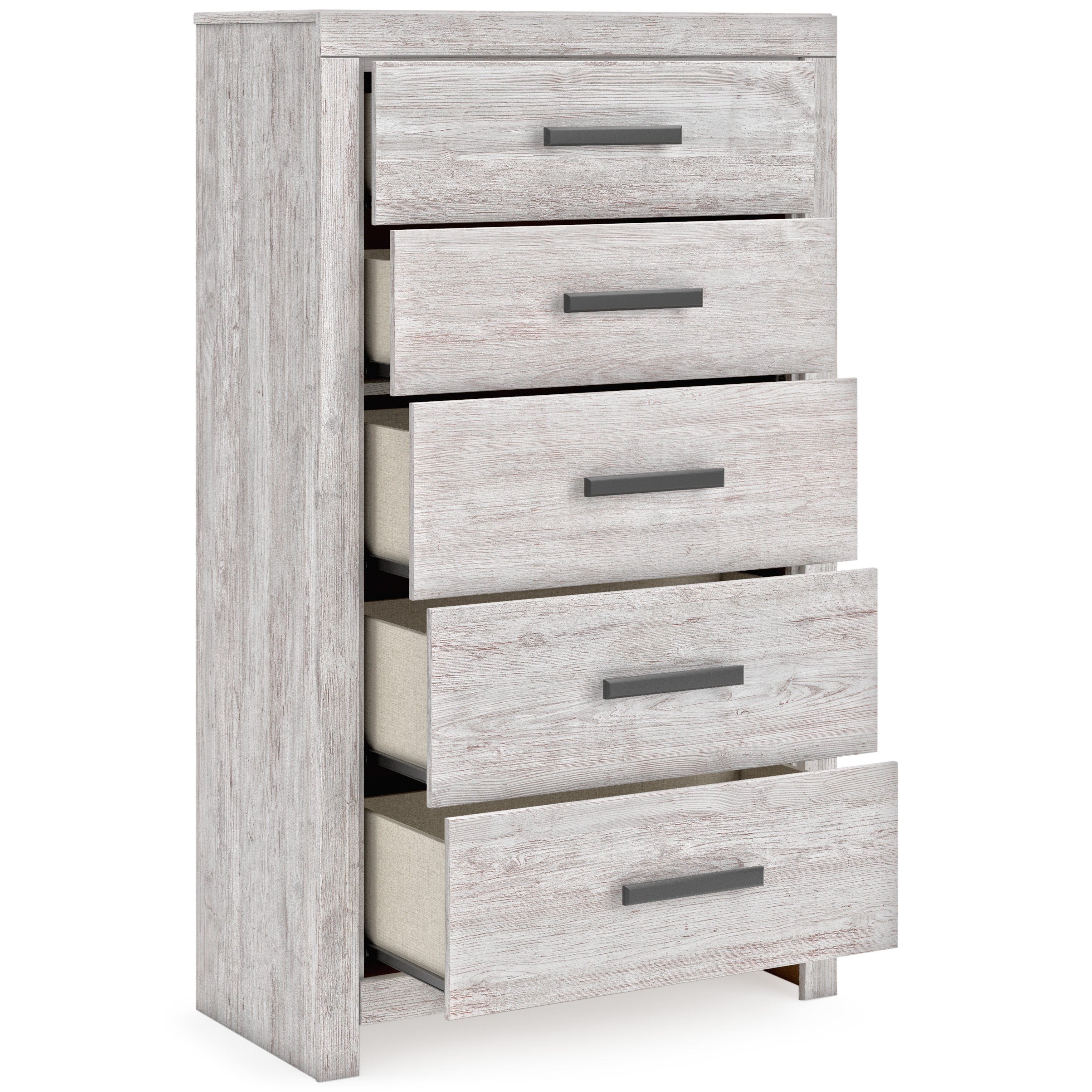 Cayboni Whitewash Queen Panel Bed, Dresser, Mirror, Chest and 2 Nightstands
