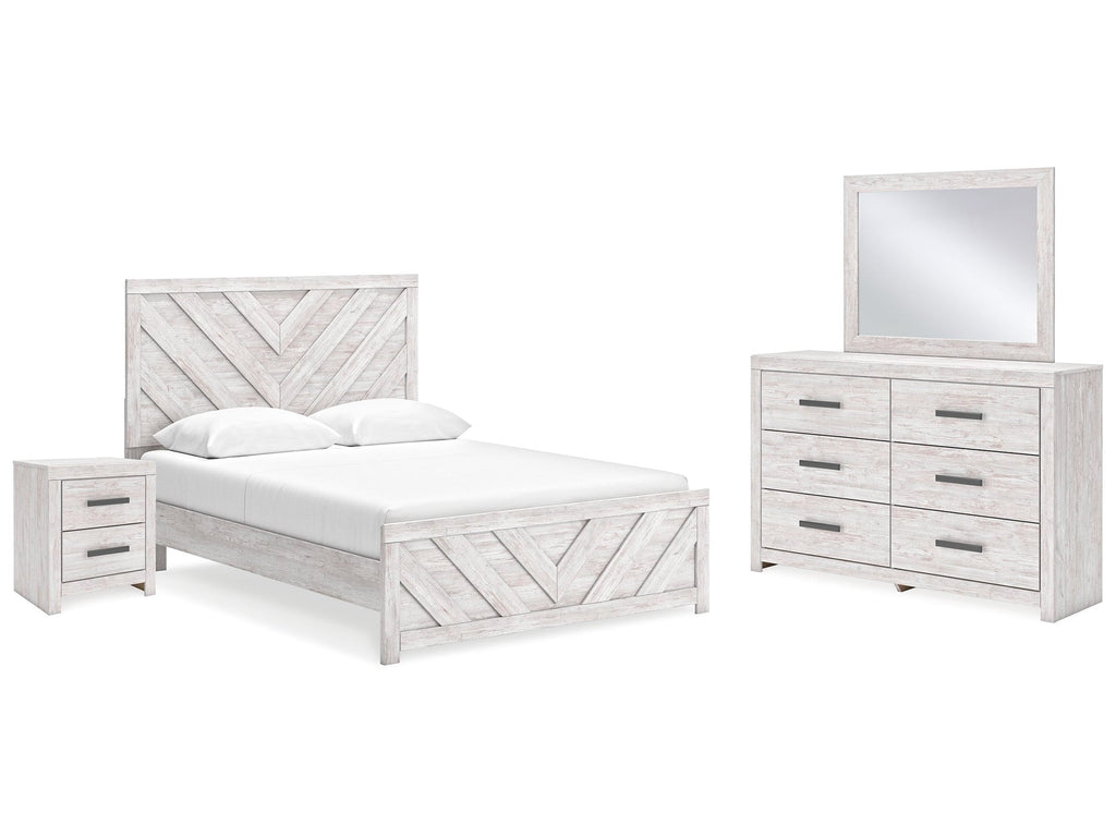 Cayboni Whitewash Queen Panel Bed & Dresser & Mirror & Nightstand