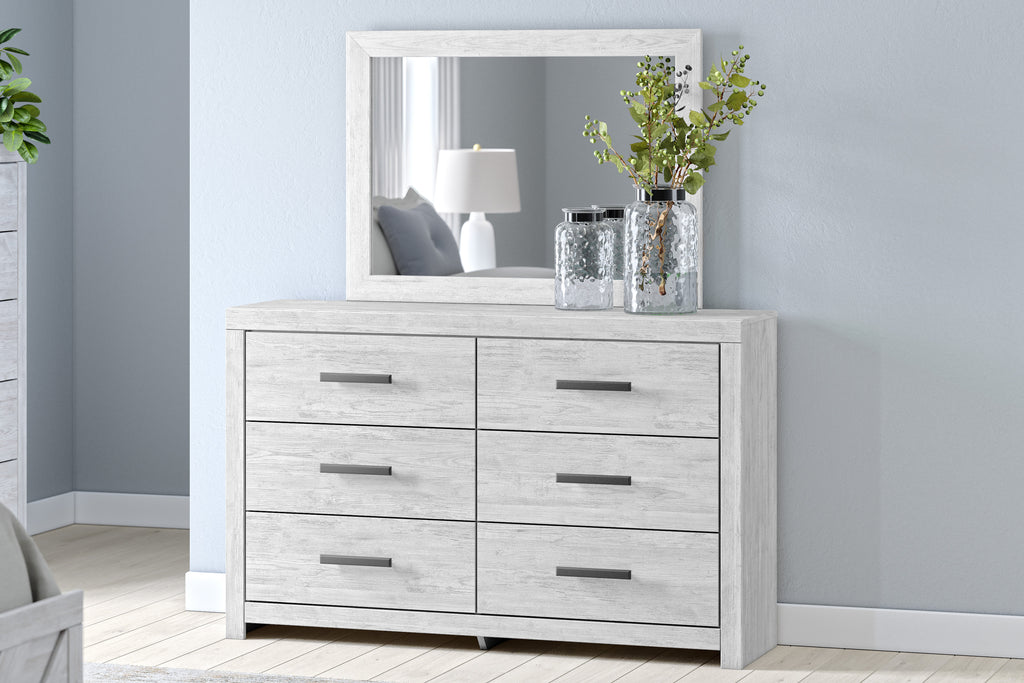 Cayboni Whitewash Queen Panel Bed & Dresser & Mirror & Nightstand