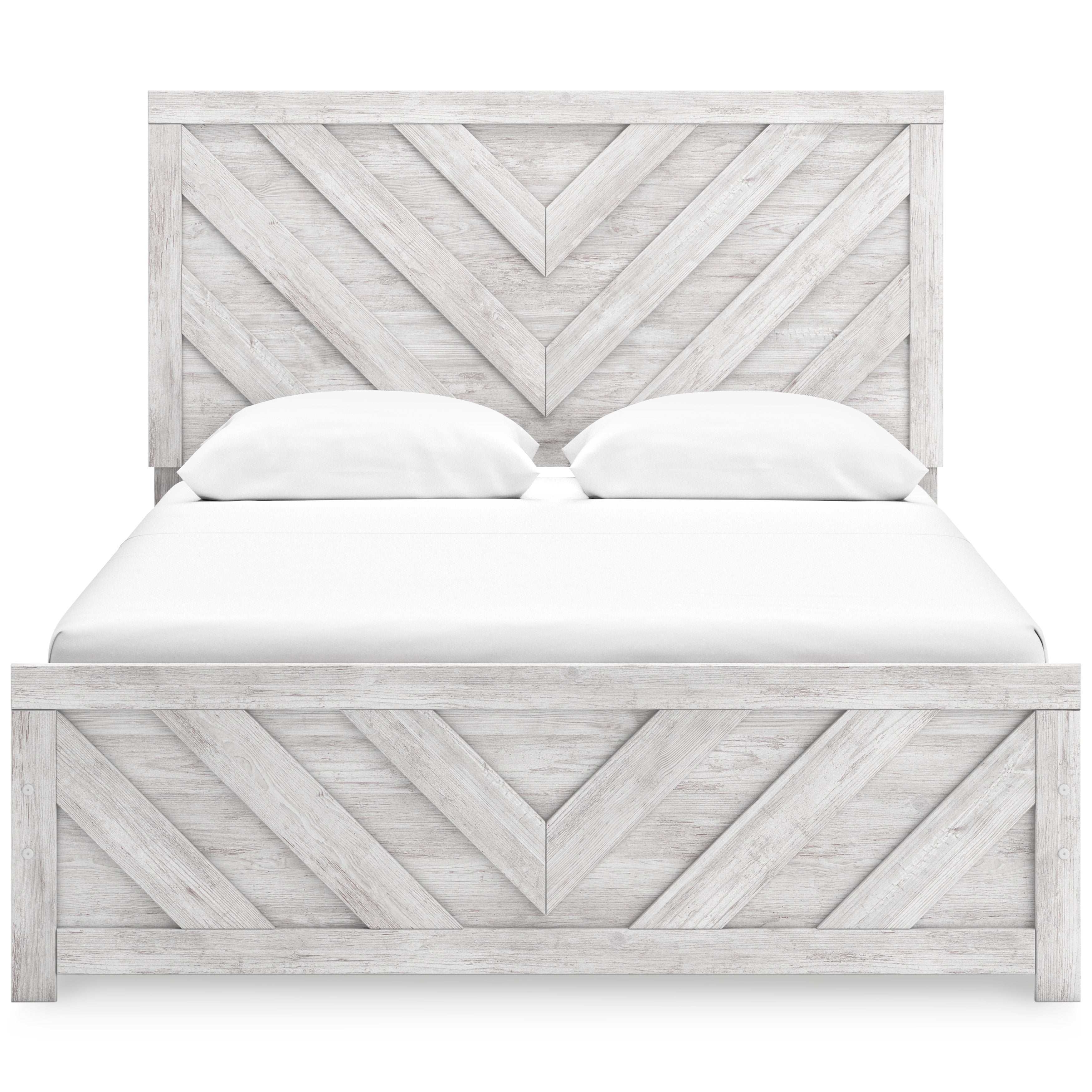 Cayboni Whitewash Queen Panel Bed & Dresser & Mirror & Nightstand