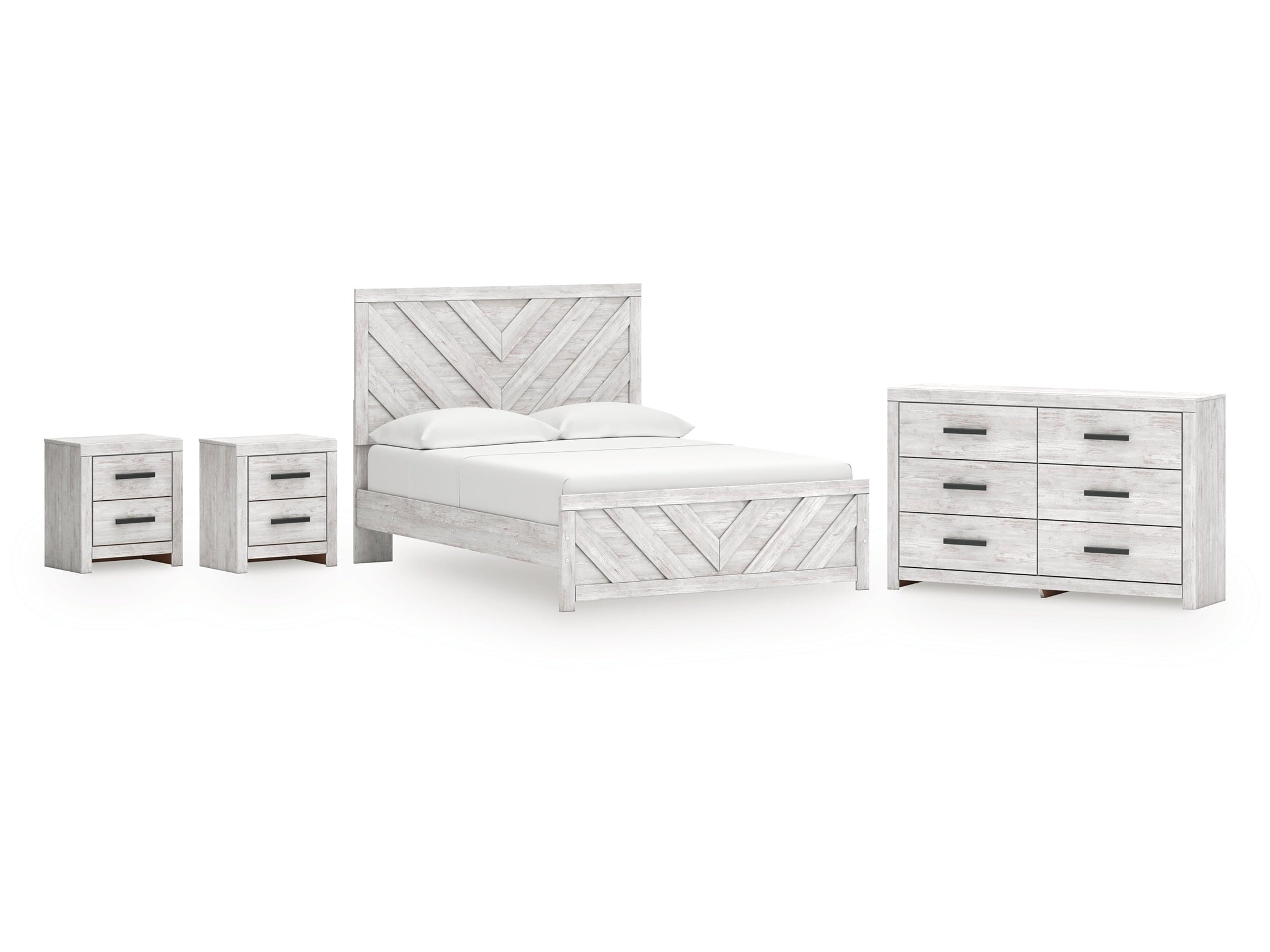 Cayboni Whitewash King Panel Bedroom Set