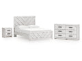 Cayboni Whitewash King Panel Bedroom Set with Dresser and Nightstand