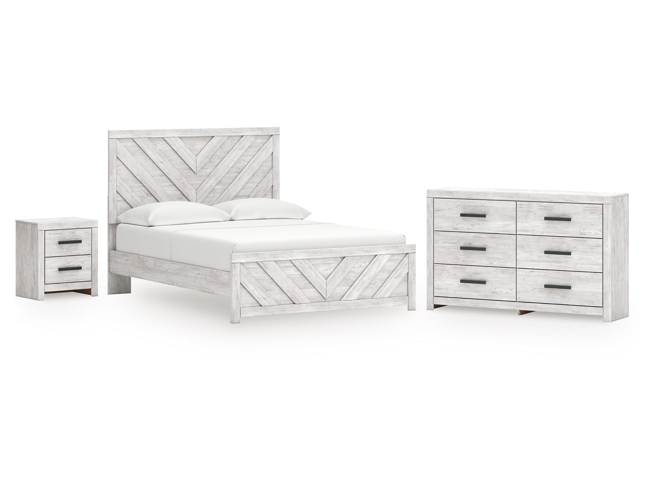 Cayboni Whitewash King Panel Bedroom Set with Dresser and Nightstand
