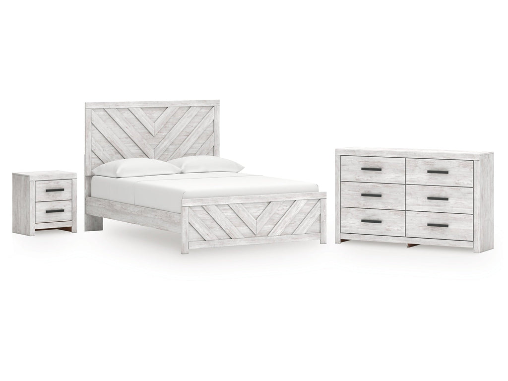 Cayboni Whitewash Queen Panel Bedroom Set with Dresser and Nightstand