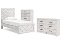Cayboni Whitewash Twin Panel Bedroom Set with Dresser and Chest
