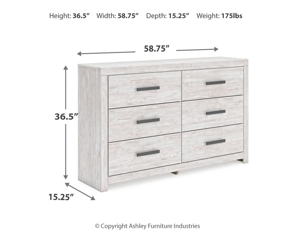 Cayboni Whitewash Twin Panel Bedroom Set with Dresser and Nightstand