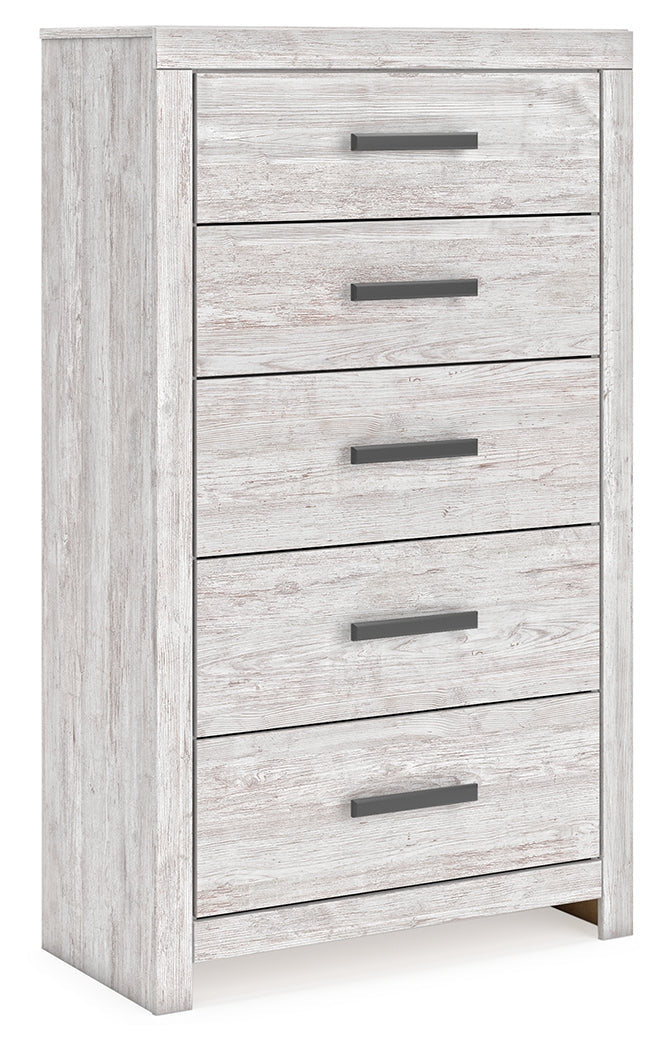 Cayboni Whitewash Twin Panel Bedroom Set with Dresser and Chest