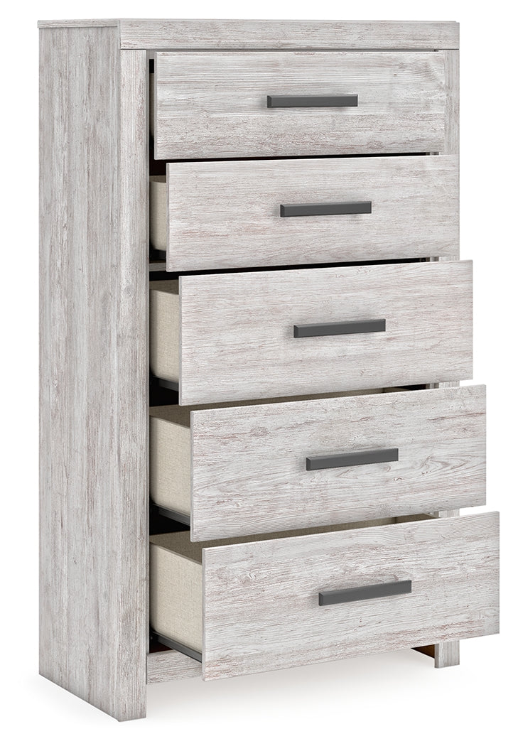 Cayboni Whitewash Twin Panel Bedroom Set with Dresser and Chest