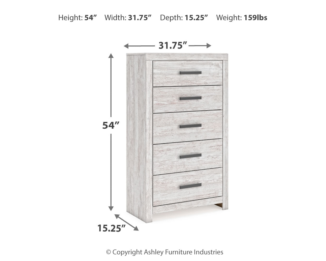 Cayboni Whitewash Twin Panel Bedroom Set with Dresser and Chest