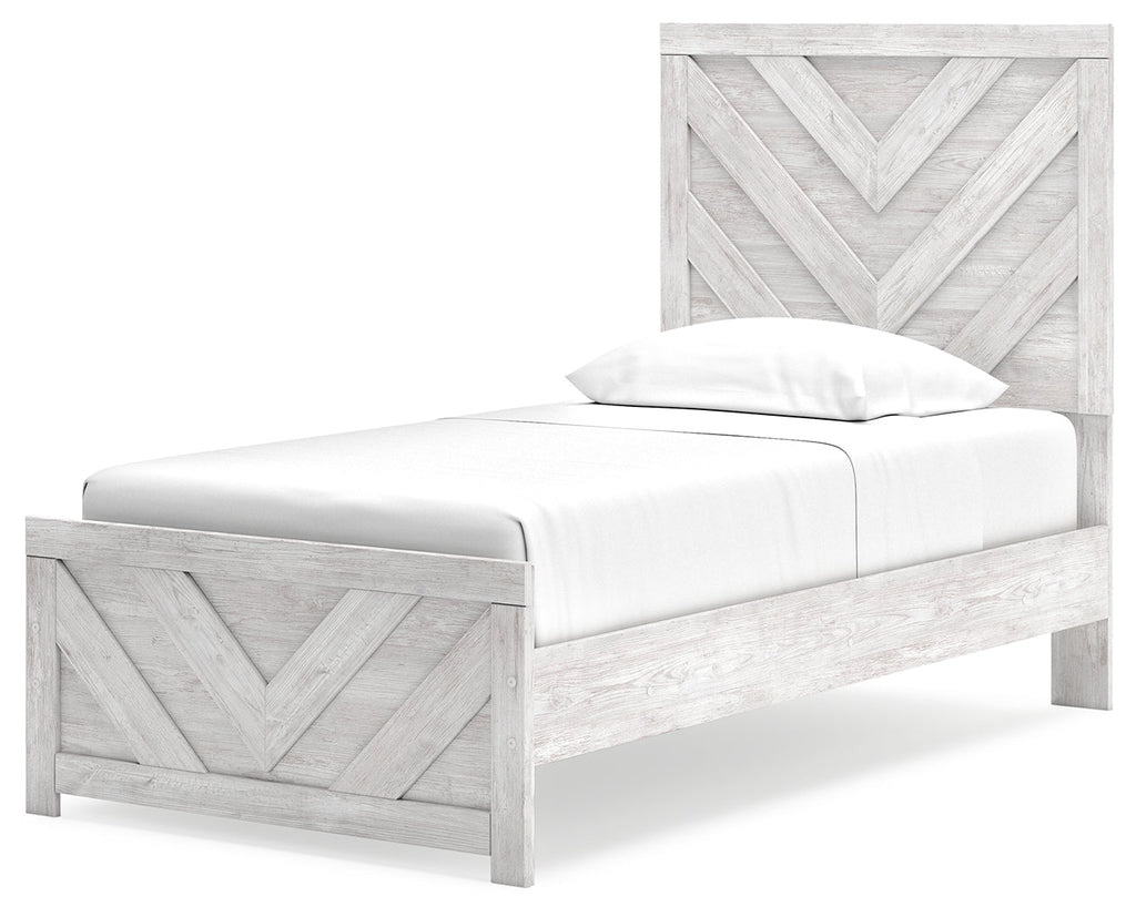 Cayboni Whitewash Twin Panel Bedroom Set with Dresser and Nightstand