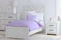 Cayboni Whitewash Twin Panel Bedroom Set with Dresser and Nightstand