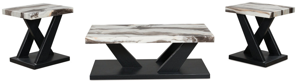 Cendill Dark Brown/White/Black Occasional Table Set (Set of 3)