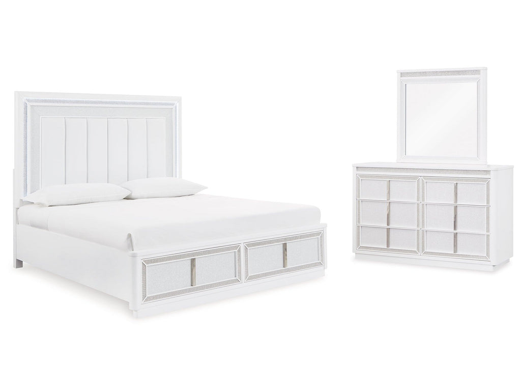 Chalanna Queen Upholstered Storage Bedroom Set with Dresser and Mirror
