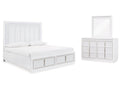 Chalanna Queen Upholstered Storage Bedroom Set with Dresser and Mirror