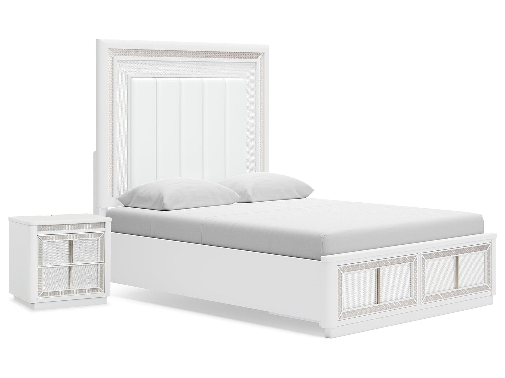 Chalanna White Queen Panel Storage Bedroom Set with Nightstand