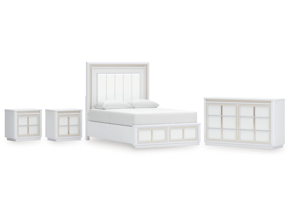 Chalanna White Queen Storage Bed, Dresser and 2 Nightstands