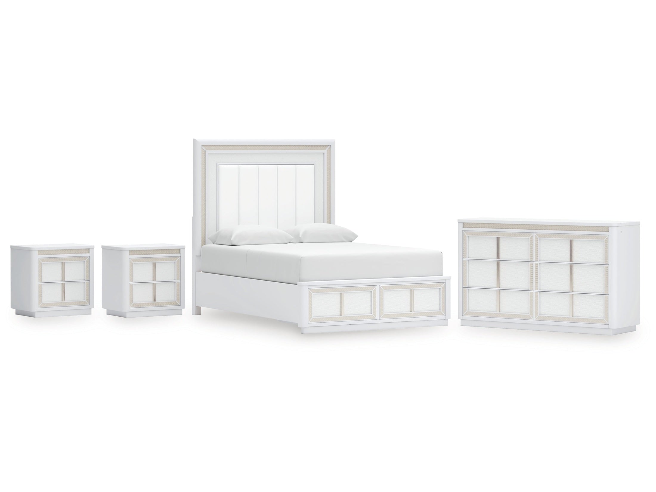 Chalanna White Queen Storage Bed, Dresser and 2 Nightstands