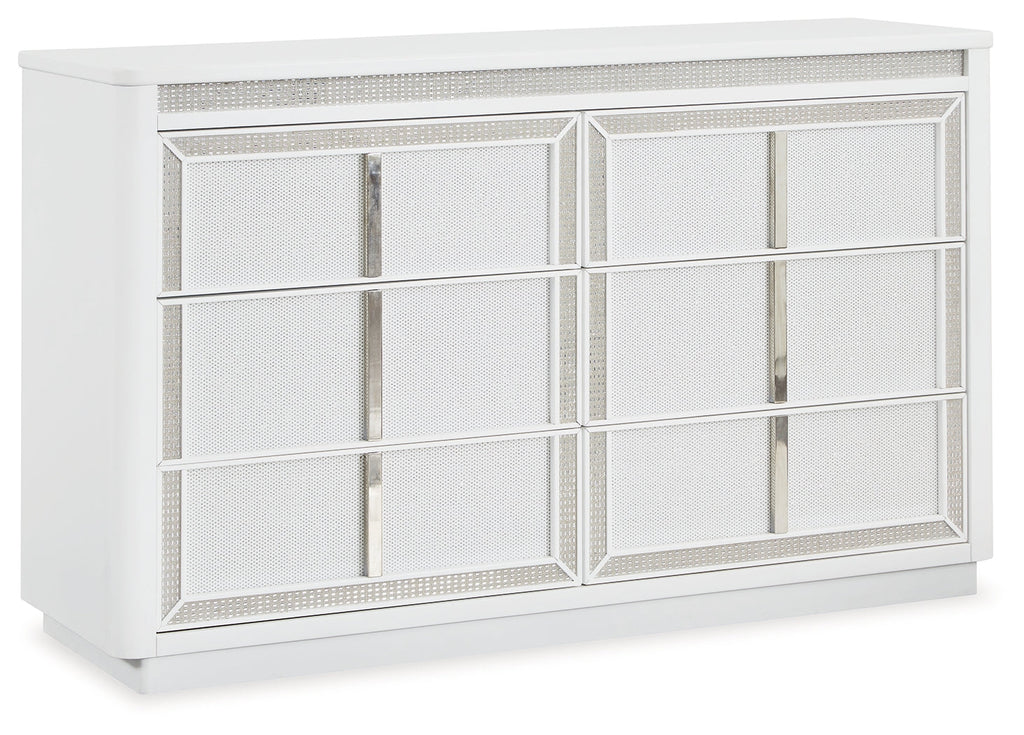 Chalanna White Queen Storage Bed, Dresser and 2 Nightstands