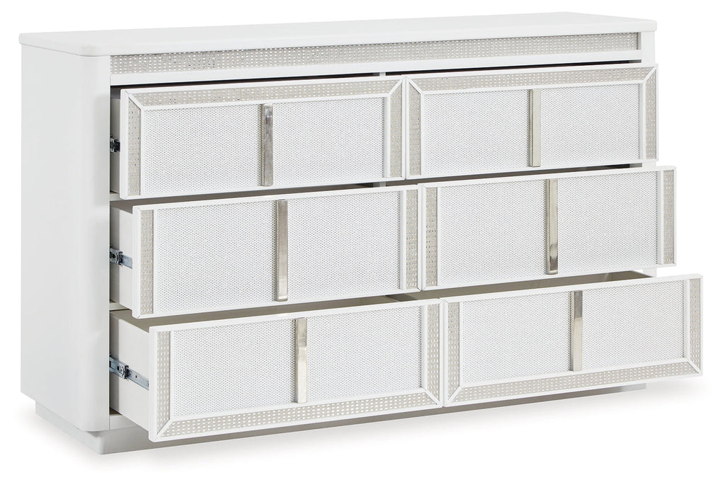 Chalanna White Queen Storage Bed, Dresser and 2 Nightstands
