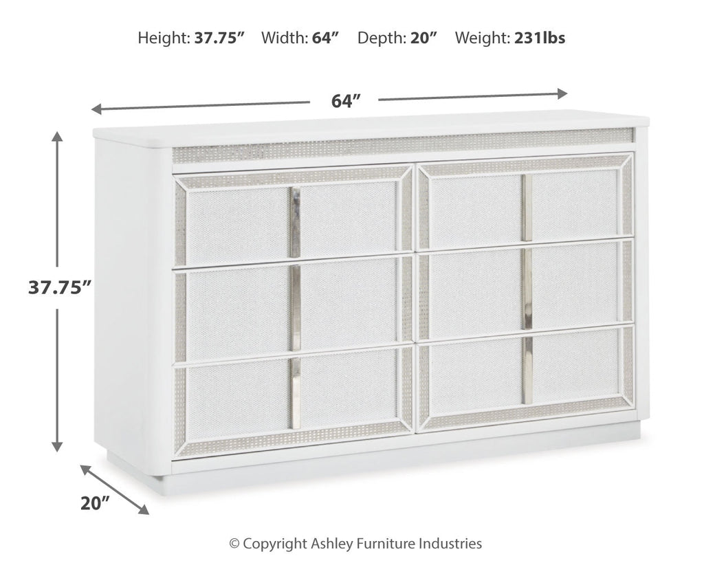 Chalanna White Queen Storage Bed, Dresser and 2 Nightstands