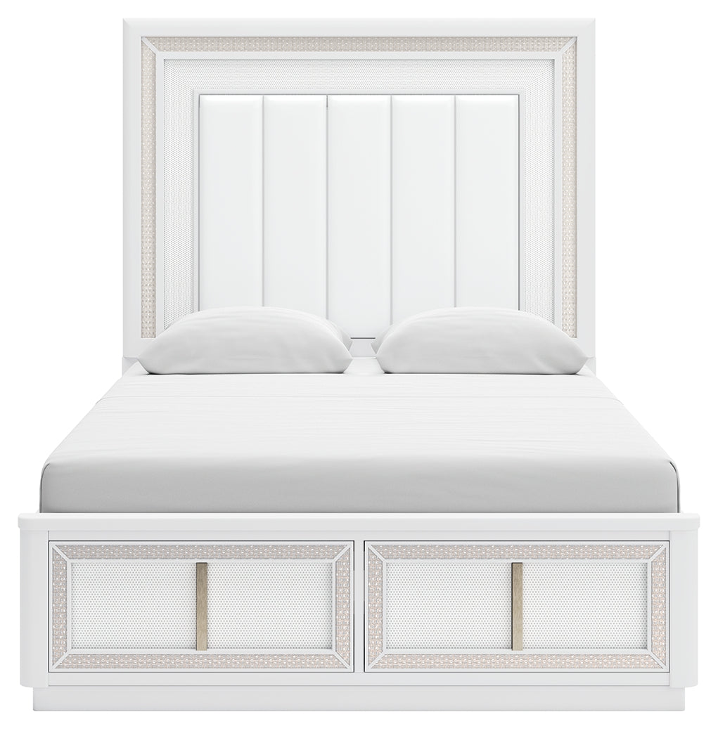 Chalanna White Queen Storage Bed, Dresser and 2 Nightstands