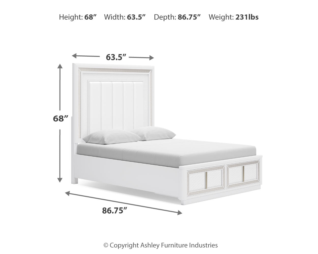 Chalanna White Queen Storage Bed, Dresser and 2 Nightstands
