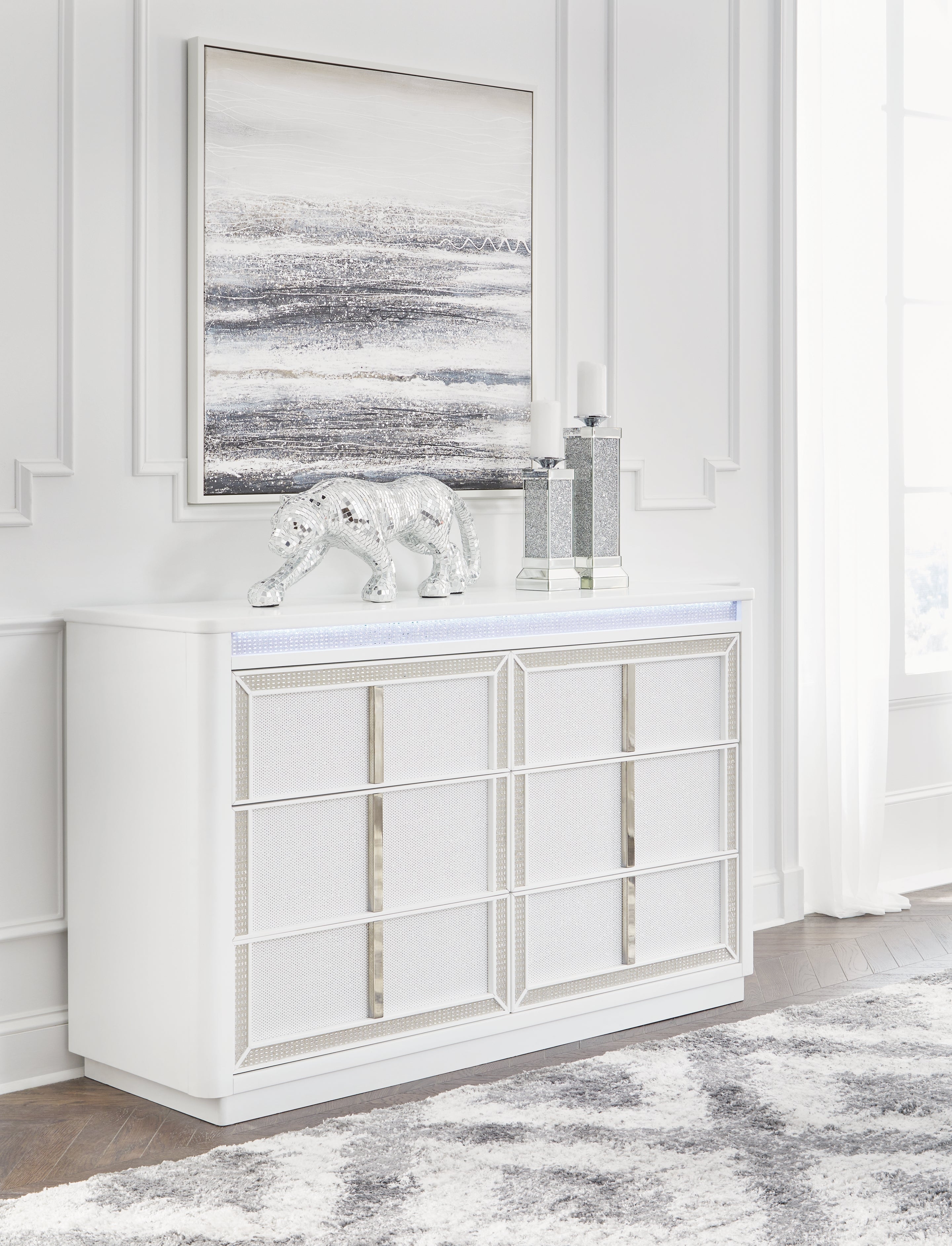 Chalanna White Queen Storage Bed, Dresser and 2 Nightstands