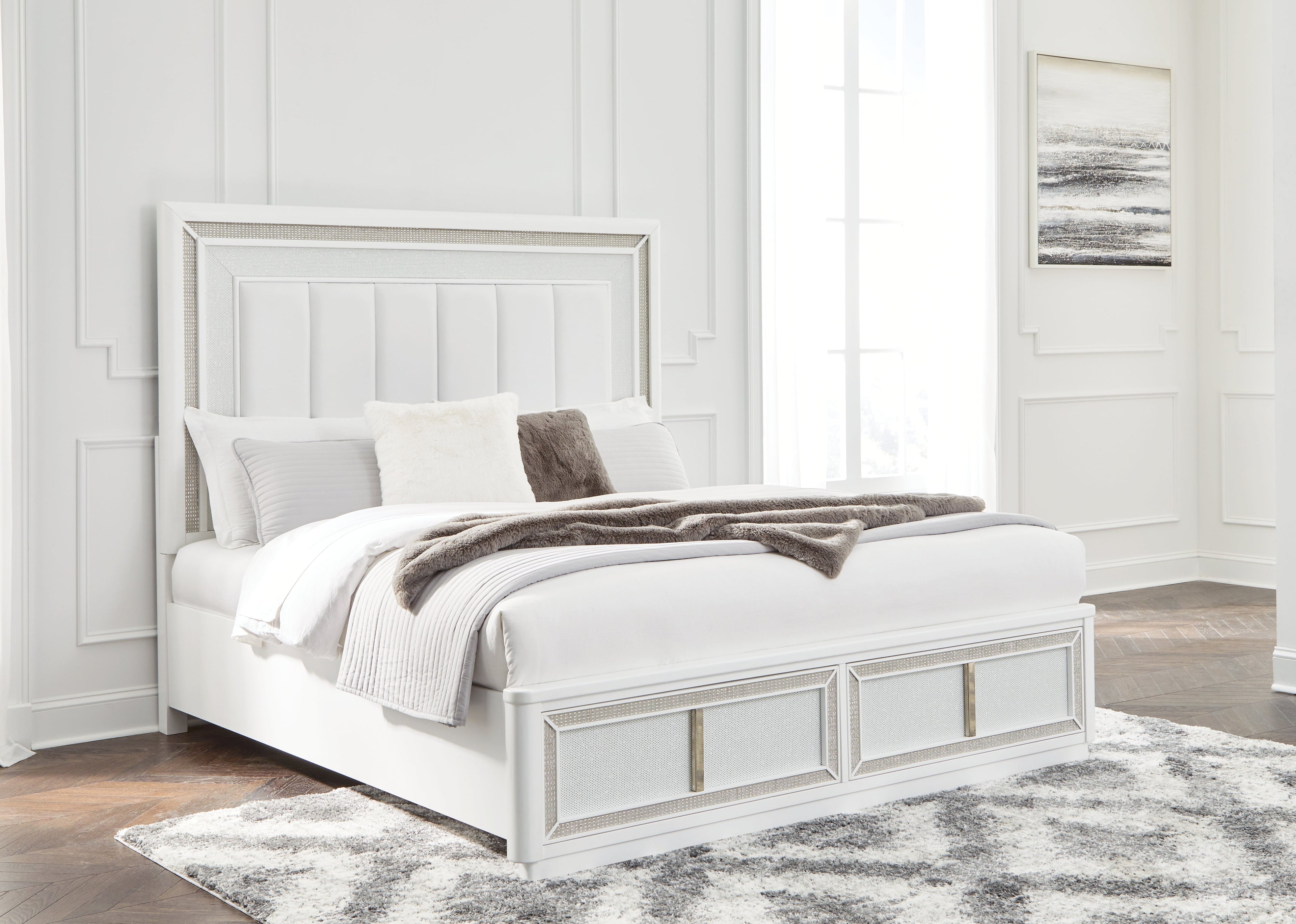 Chalanna White Queen Upholstered Storage Bed