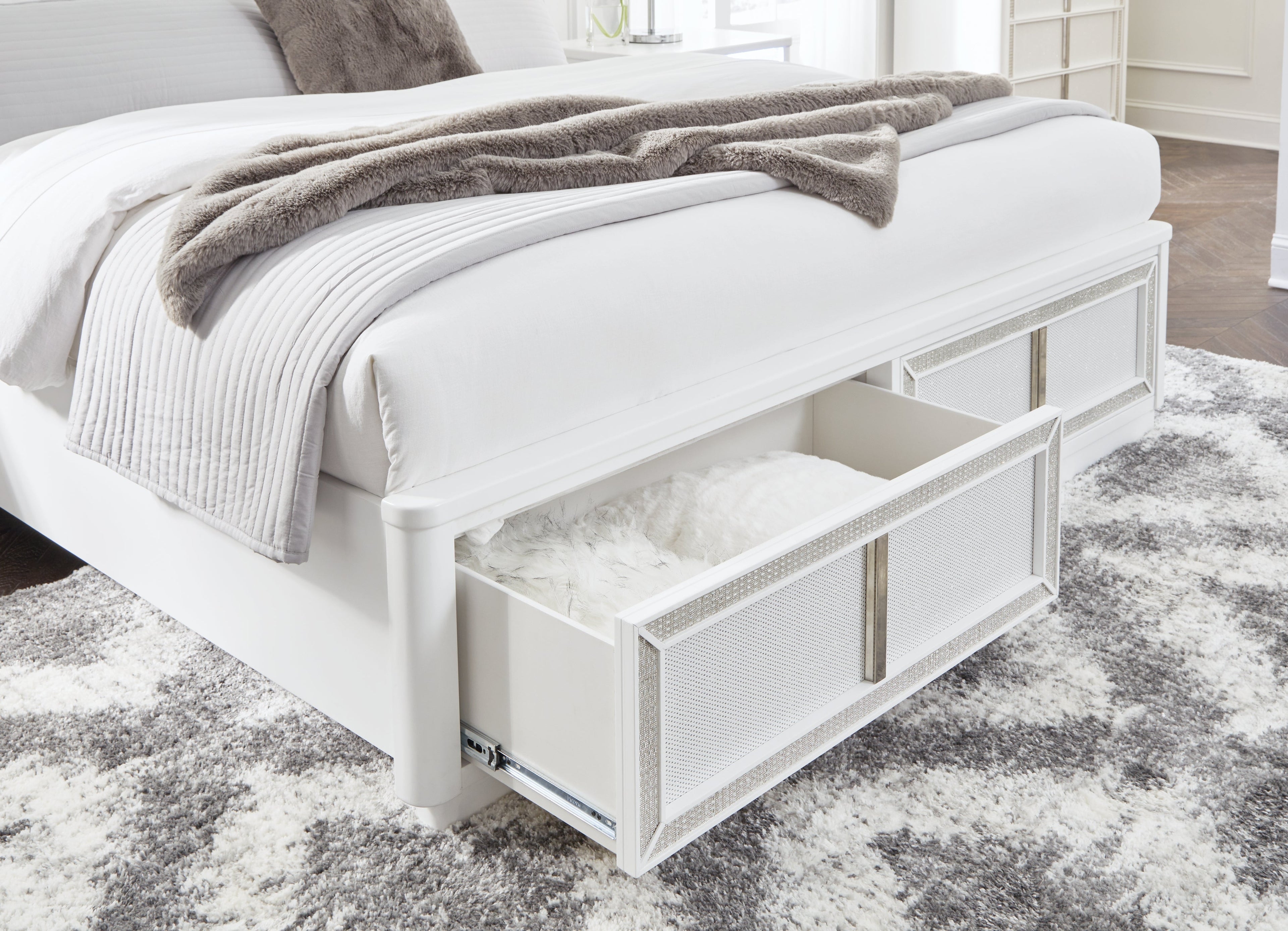 Chalanna White Queen Upholstered Storage Bed