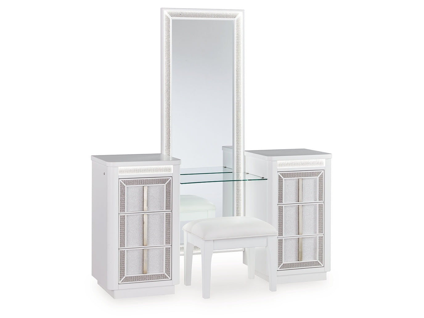 Chalanna White Vanity, Mirror and Stool