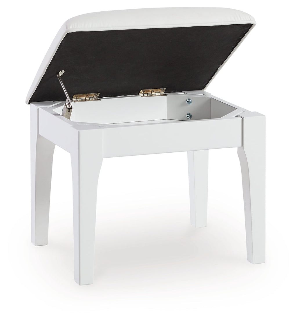 Chalanna White Vanity, Mirror and Stool