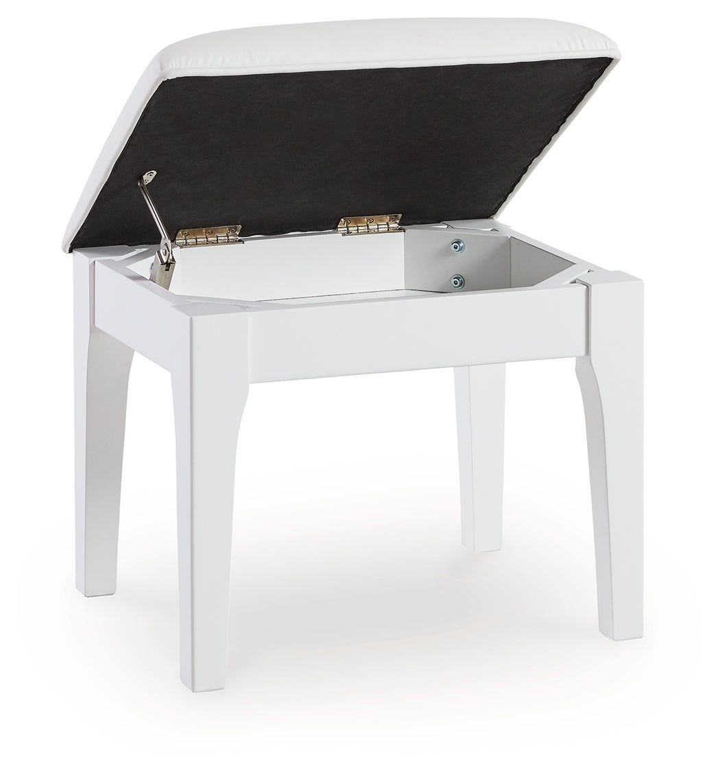 Chalanna White Vanity, Mirror and Stool