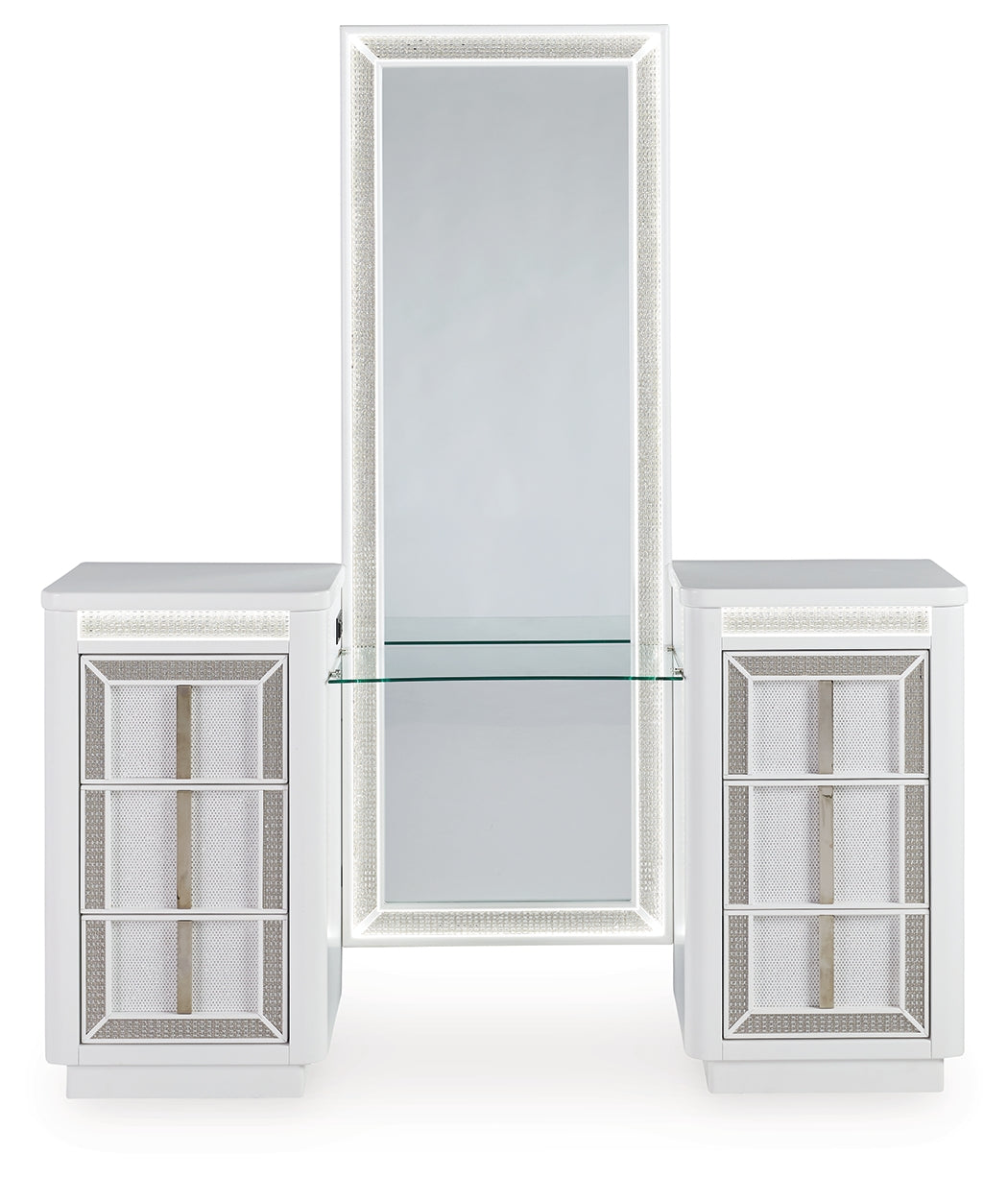 Chalanna White Vanity, Mirror and Stool