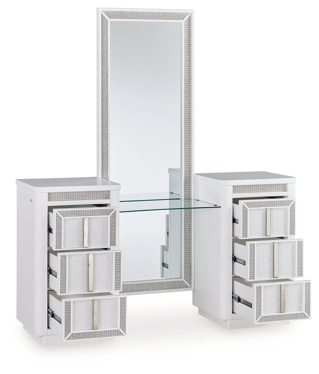 Chalanna White Vanity, Mirror and Stool