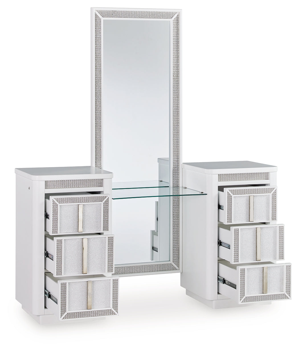 Chalanna White Vanity, Mirror and Stool