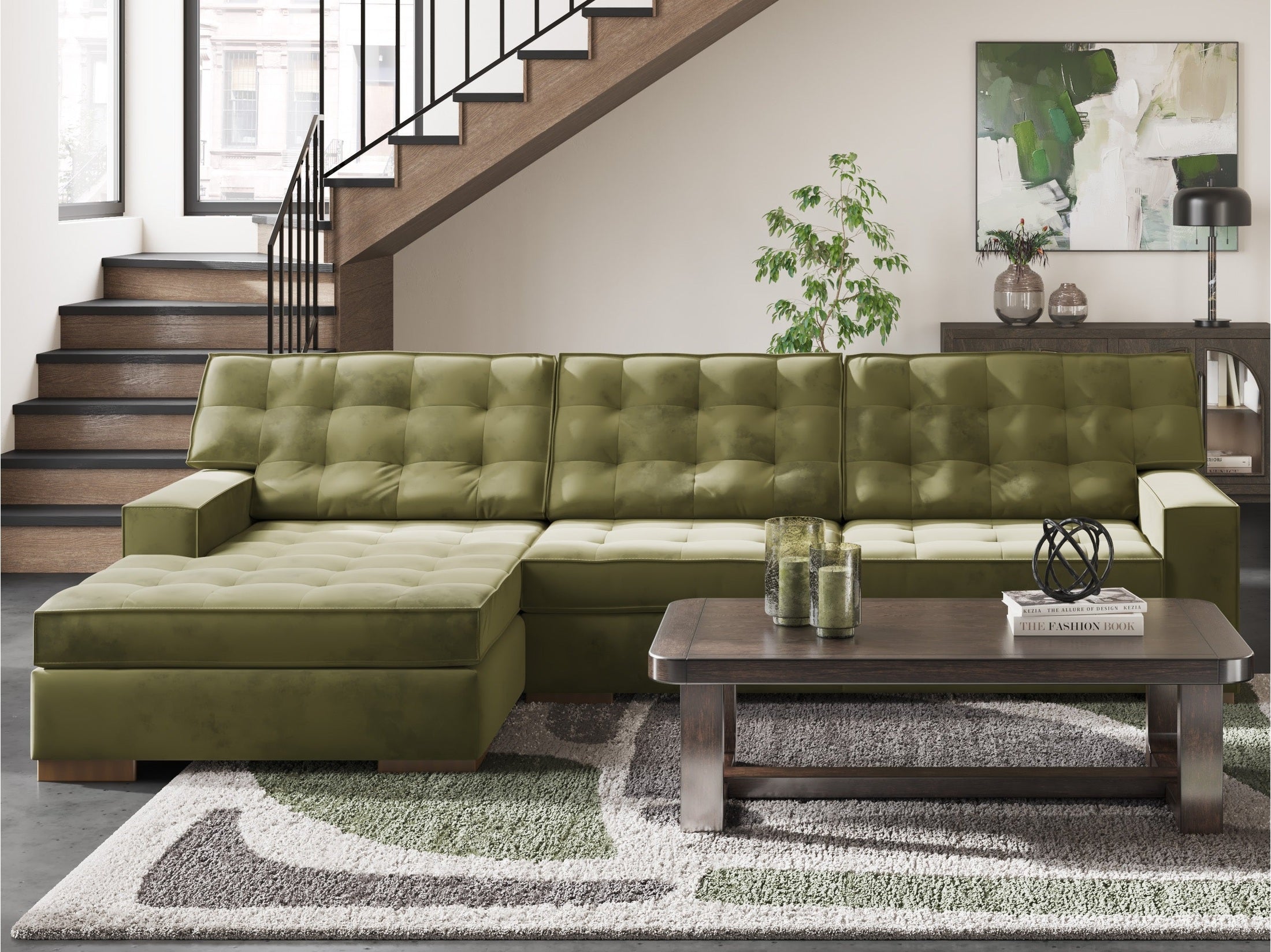 Chalcombe Olive 2-Piece LAF Sectional with Chaise