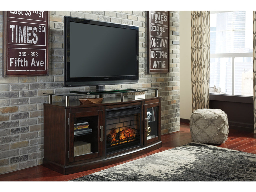 Chanceen Dark Brown 60" TV Stand with Electric Fireplace