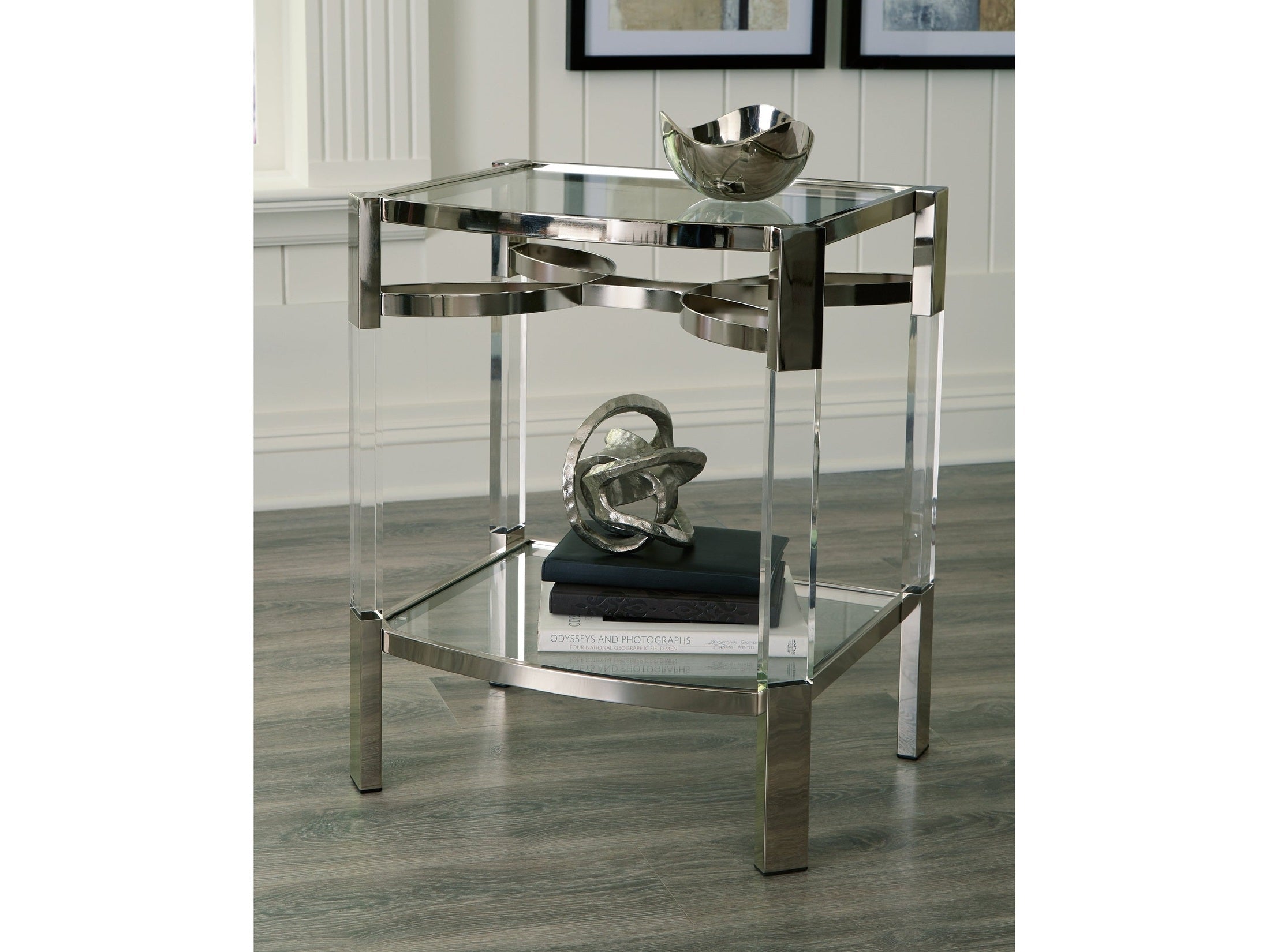 Chaseton Clear/Silver Finish Accent Table