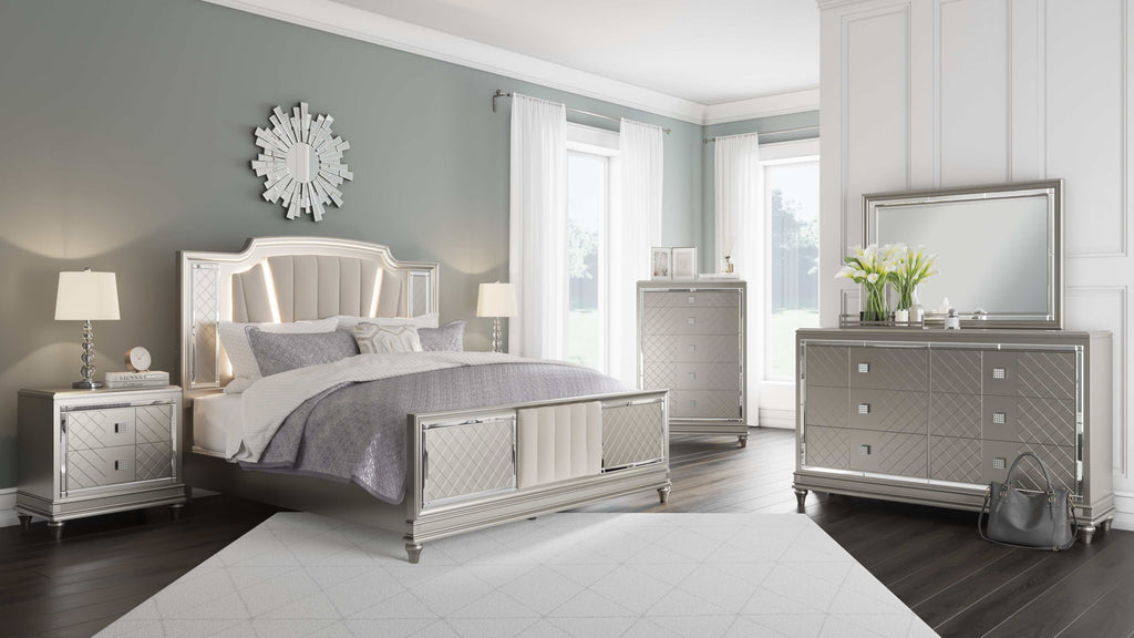 Chevanna Platinum King Upholstered Panel Bed