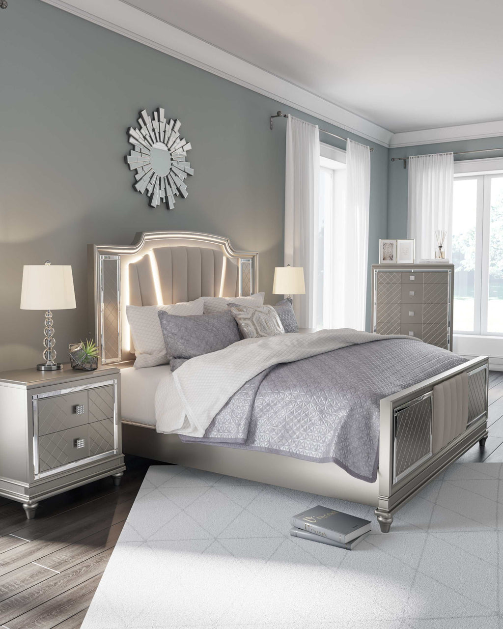 Chevanna Platinum King Upholstered Panel Bed