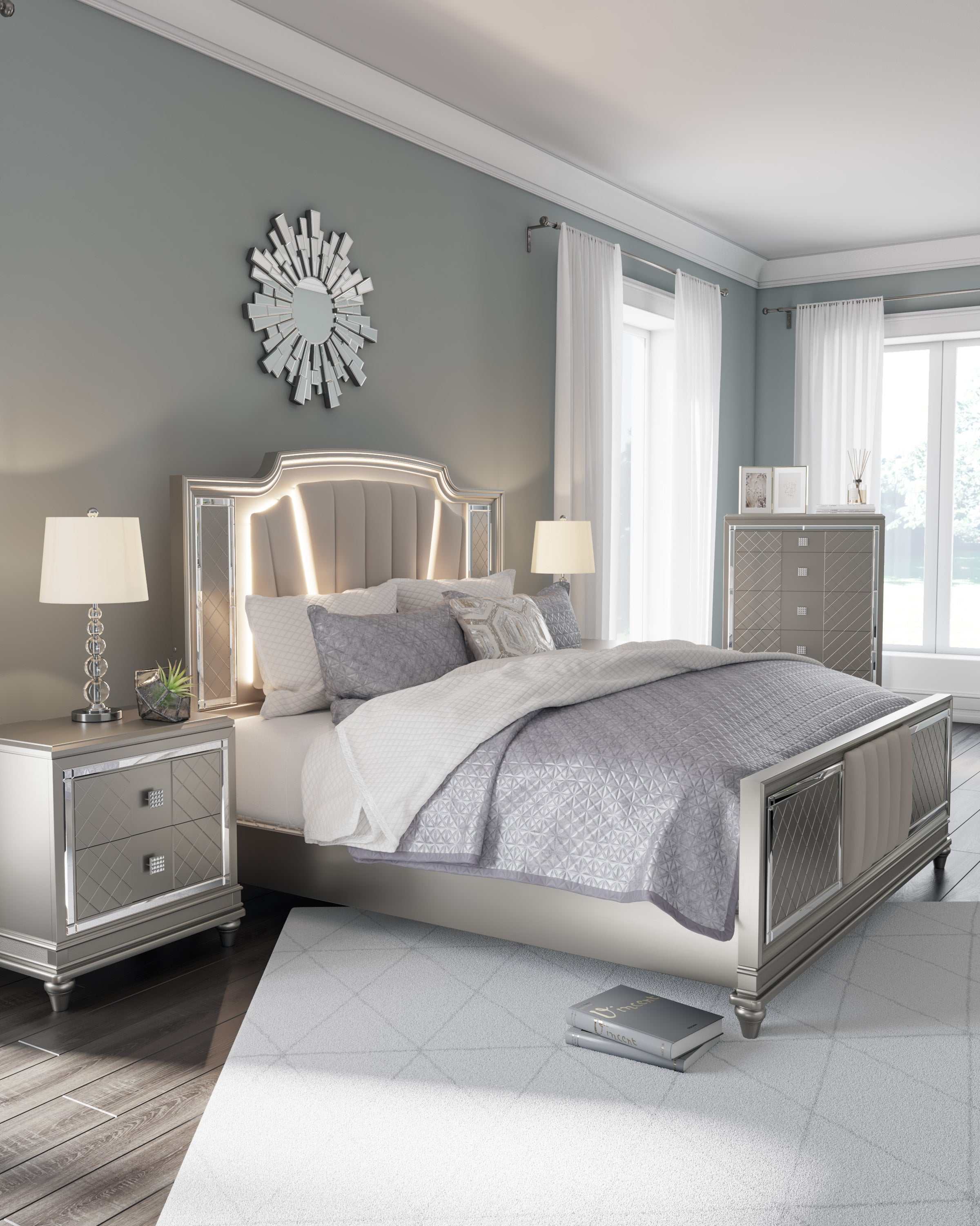 Chevanna Platinum King Upholstered Panel Bed